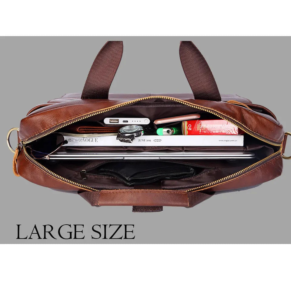 Men Genuine Leather Handbags Casual Leather Laptop Bags Male Business Travel Messenger Bags Men'S Crossbody Shoulder Bag