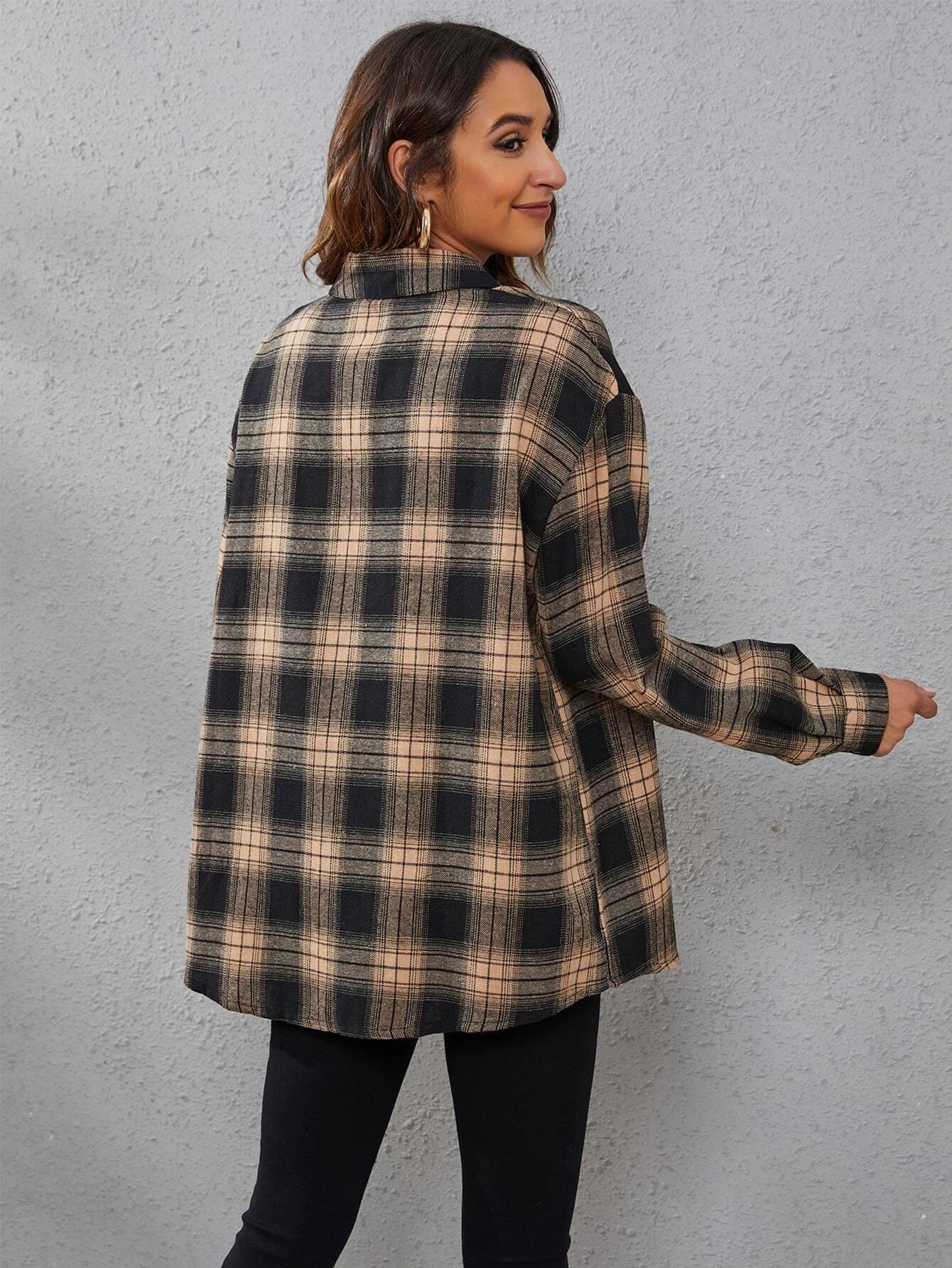 SHEIN LUNE Plaid Print Drop Shoulder Shirt