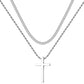 Stainless Steel Cross Necklaces for Men Layered Cuban Link Chain Rope Chain Mens Cross Necklaces Black Silver Gold Cross Pendant Necklace for Men Women 16-26 Inches