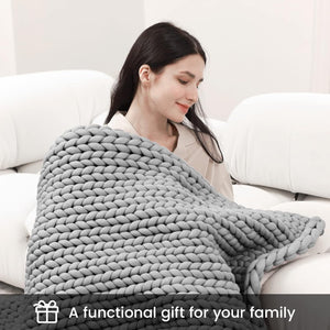 Chunky Knitted Weighted Blanket (Light Grey, 48''X72'', 12 Lbs), Cool Weighted Blanket Twin Size for Couch Bed, Handmade Breathable Evenly Weighted Throw for Sleep, Perfect for Home Decor