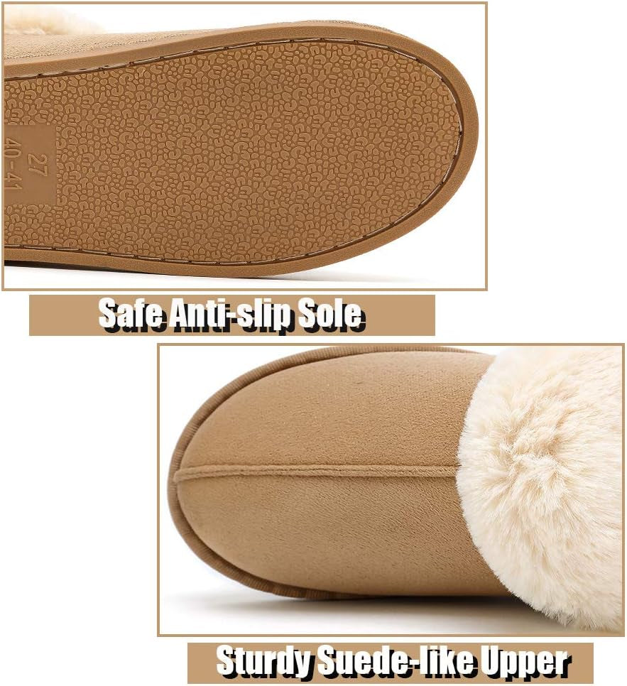 Womens Slippers Fur Slippers Ladies House Bedroom Shoes with Anti-Slip Sole for Indoor Outdoor