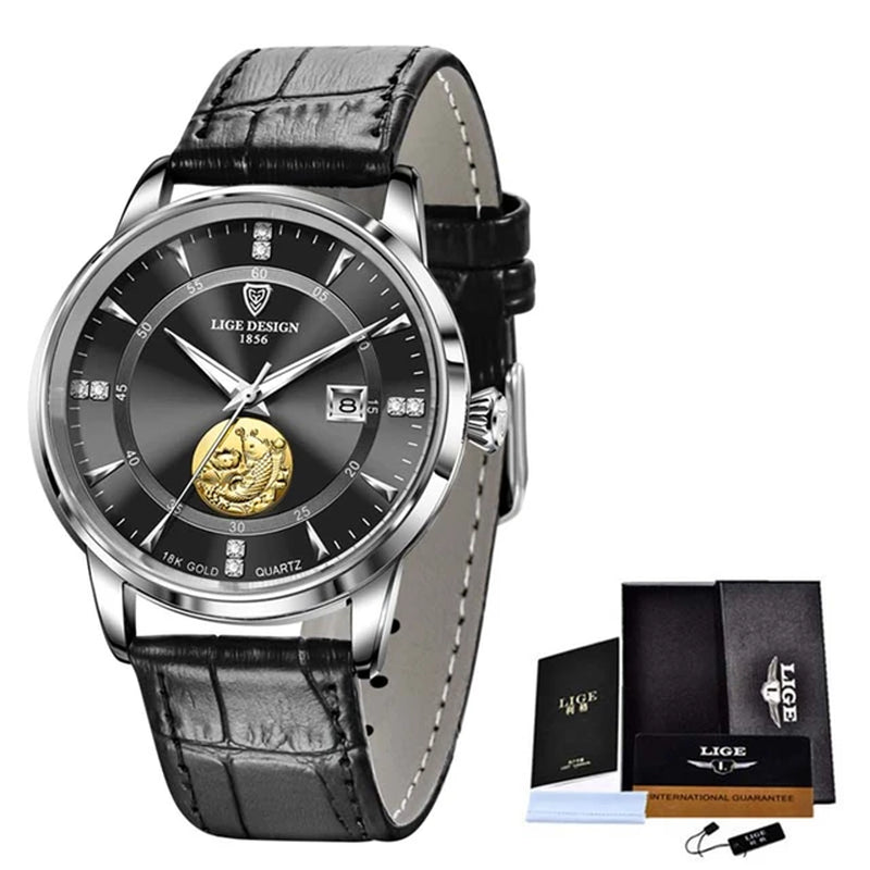 LIGE Business Men Watches Calendar Top Brand Luxury Stainless Steel 30M Waterproof Quartz Wristwatch for Men Relogios Masculinos