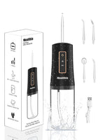 Water Dental Flosser Cordless,  Portable Oral Irrigator for Teeth, 4 Modes and 4 Jet Tips, IPX7 Waterproof, Rechargeable for 30-Days Use, Home, Travel, Braces, Bridges Care(Black)