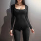 New Threaded Fabric High Quality Women Jumpsuits Long Sleeve Shapewear Hip Lift Yoga Exercise One Piece Jumpsuit with Long Pants