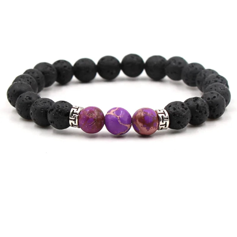 8MM Natural Stone Beaded Chain Bracelets for Women Men Couple Lava Rock Healing Balance Beads Reiki Buddha Chakra Bangle Jewelry