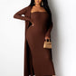 Two Piece for Women Sexy off the Shoulder Bodycon Midi Dresses with Long Cardigan Jackets Coffee