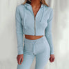 Women'S Hooded Long Sleeve Waist Suit, Slim Sports Zipper, Casual Fashion Trend 2024 - Blue