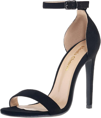 Women'S Open Toe Stiletto Strappy Heeled Sandals Ankle Strap High Heel 11 CM Dress Party Work Dance Evening Wedding Sandals Velvet Black Size 9