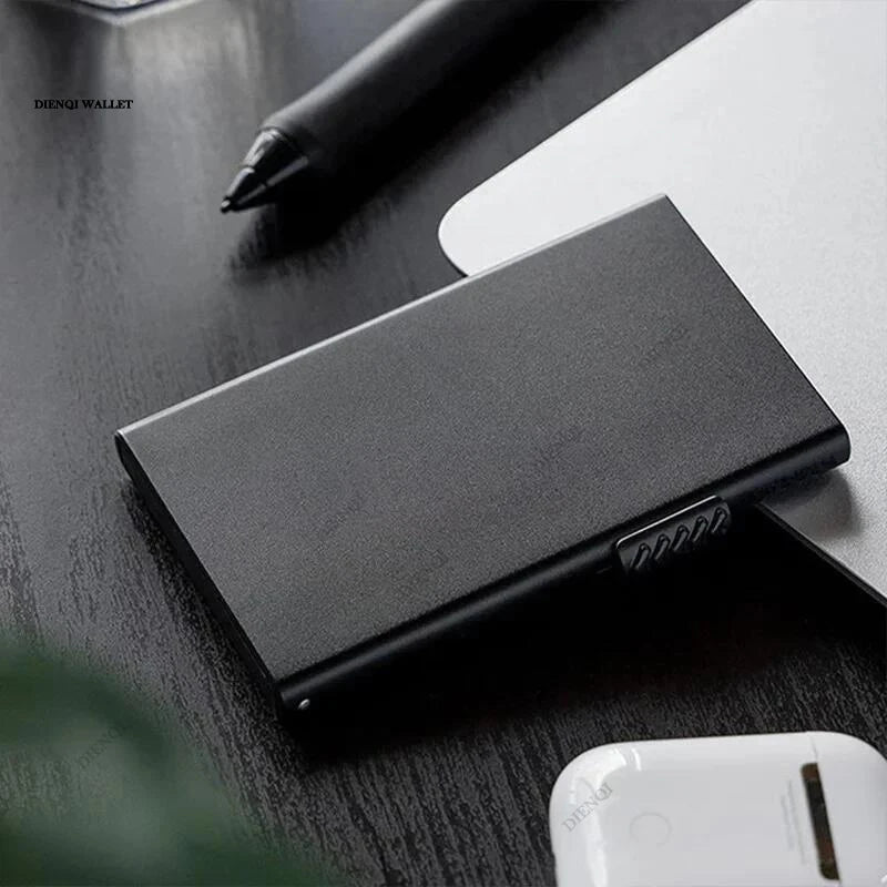 Rfid Smart Wallet Credit Card Holder Metal Thin Slim Men Women Wallets Pop up Minimalist Wallet Small Black Purse Metal Vallet