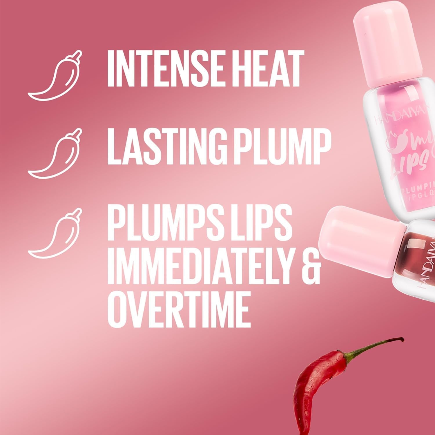 Lip Plumper Gloss, Plumping Lip Gloss with Chili Pepper, Blush Blaze/Peach Fever/Red Flag/Mauve Bite/Pink Sting/Hot Honey/Cocoa Zing/Hot Chili, 8 Count