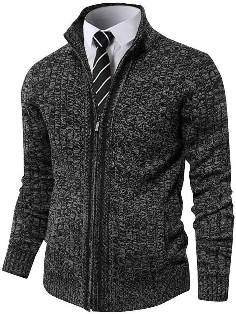 Men'S Cardigan Sweaters Full Zip up Stand Collar Slim Fit Casual Knitted Sweater with 2 Front Pockets