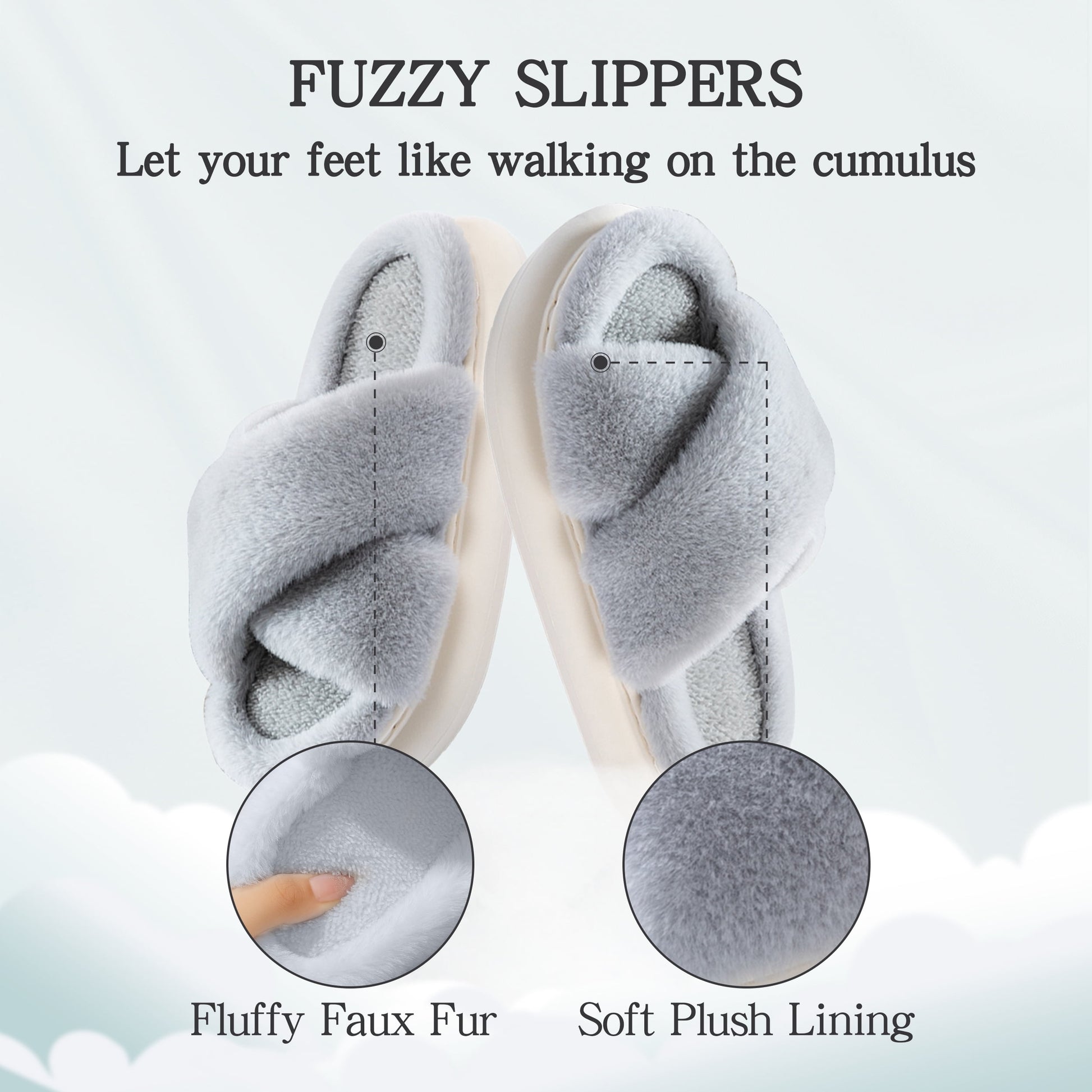 Slippers for Women Indoor, Women'S Fuzzy Slippers, Cross Band Slippers Indoor Outdoor Soft Open Toe Slippers, Gray