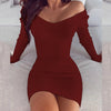 Sexy off Shoulder Long Sleeve Bodycon Dress for Women 2024 Spring Autumn White Knitted Sweater Mini Woman Dresses Robe Femme - Red