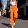 2024 Trendy Women Wide Leg Cargo Pants Street Vibes Flap Pockets Drawstring Ruched High Waist Parachute Women Pants - Or (203322814_361385)