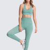 2Pcs Seamless Hyperflex Workout Sport Outfits for Women Sportswear Athletic Clothes Gym Long Sleeve Crop Top High Waist Leggings - Teal Green Set