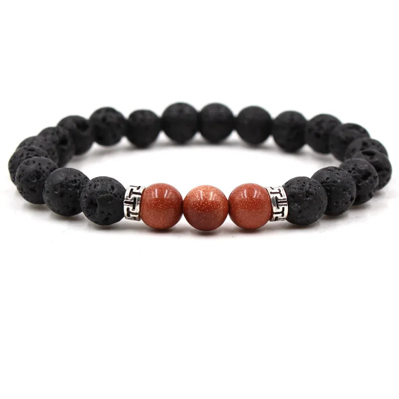 8MM Natural Stone Beaded Chain Bracelets for Women Men Couple Lava Rock Healing Balance Beads Reiki Buddha Chakra Bangle Jewelry