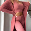 Fall Winter Fashion Women Sweater Pajamas Set Cozy Lounge Wear Fuzzy Fleece Sleepwear with Robe 3 Pieces Lounge Wear Sets - Pink