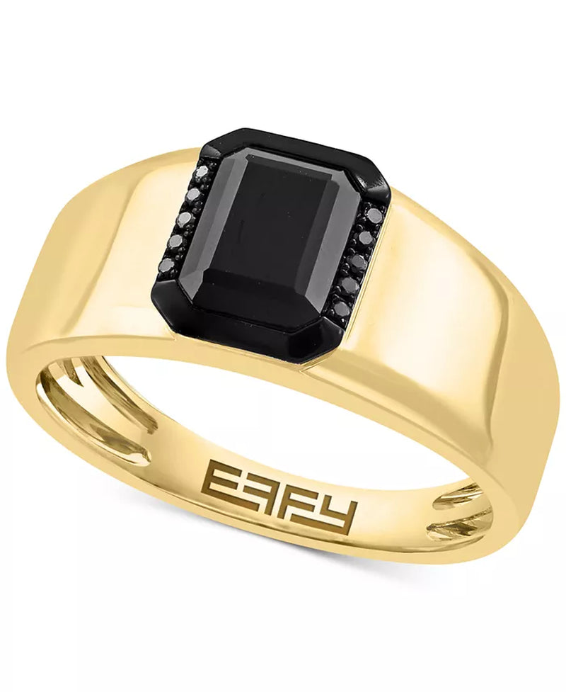 EFFYÂ® Men'S Onyx & Black Diamond (1/20 Ct. T.W.) Halo Ring in 14K Gold