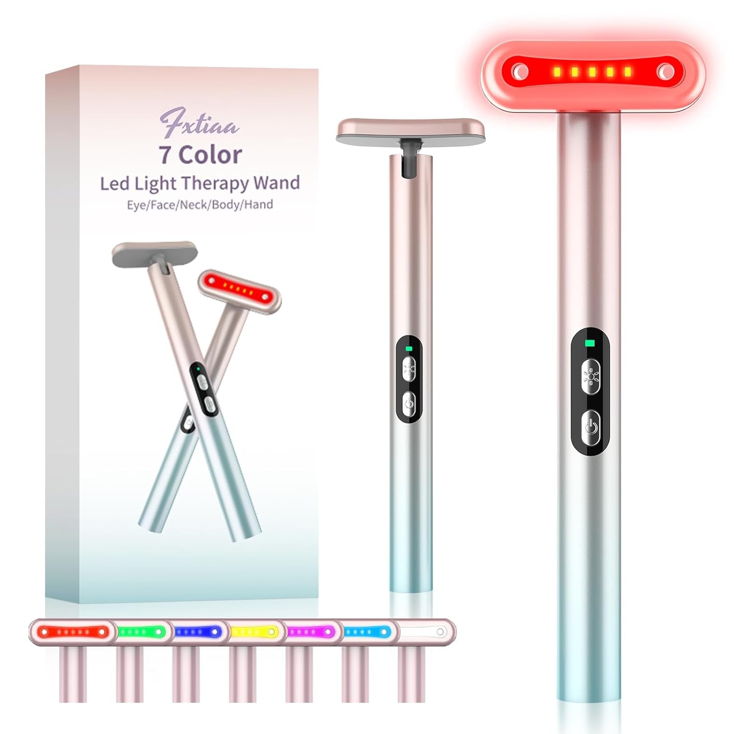 Led-Face-Wand，7 in 1 LED Light Therapy Facial Red & Blue Rejuvenation Tool