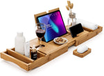 Bamboo Bathtub Caddy Tray with Extending Sides, Cellphone Tray and Wineglass Holder，Free Soap Holder