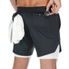 Men 2 in 1 Running Shorts Jogging Gym Fitness Training Quick Dry Beach Short Pants Male Summer Sports Workout Bottoms Clothing - B-1(With Towel Hook)