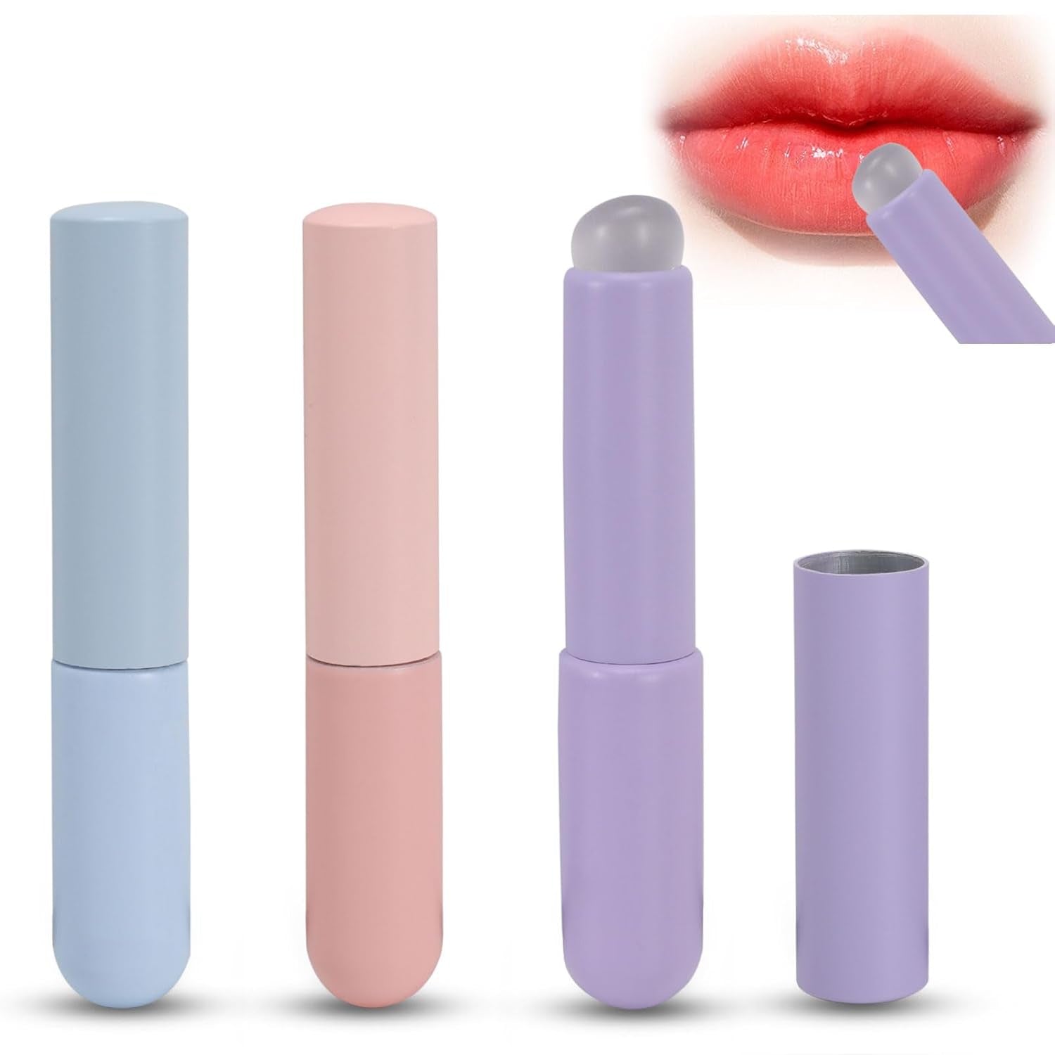 3 Pcs Elastic Silicone Lip Brush with Lid, Angled Multi-Purpose Silicone Lip Applicator, Reusable Makeup Lip Mask Applicator for Concealer Eyeshadow Balm Foundation