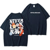 Never Look Back Creative Smile Skull Printing Cartoons Street Print Tshirt Man Loose Tee Clothes Cotton Crewneck Tops T-Shirt - Dark Blue