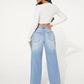 SHEIN SXY Single Button Cut Out Ripped Frayed Wide Leg Jeans