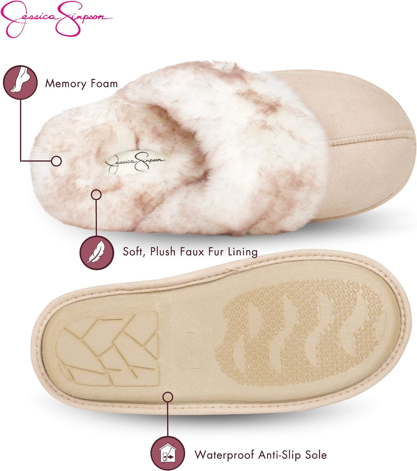 Women'S Comfy Faux Fur House Slipper Scuff Memory Foam Slip-On Anti-Skid Sole