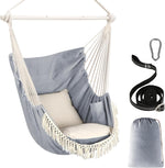 Hammock Chair Hanging Swing Max 500 Lbs 2 Cushions Included Steel Spreader Bar with Anti-Slip Grooves Portable Hanging Chair Side Pocket Large Macrame Bohemian Chair Indoor Outdoor