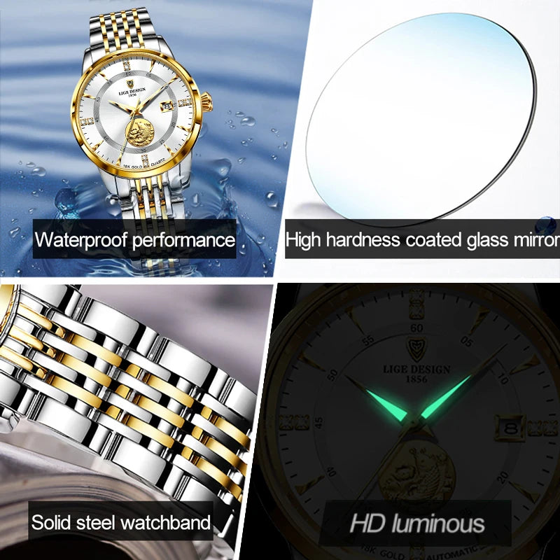 LIGE Business Men Watches Calendar Top Brand Luxury Stainless Steel 30M Waterproof Quartz Wristwatch for Men Relogios Masculinos