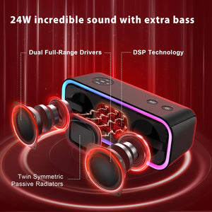 Soundbox Pro+ Bluetooth Speaker with 24W Stereo Sound, Extra Bass, IPX6 Waterproof, 15H Playtime, Wireless Stereo Pairing, Multi-Colors Light, Portable Speaker for Outdoor, Home, Party, Beach