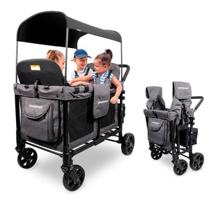 W4 Original Stroller Wagon (4 Seater) - Collapsible Wagon Stroller with Seats with 5-Point Harnesses, Easy Access Zipper Door, and Removable Sun Canopy, Gray