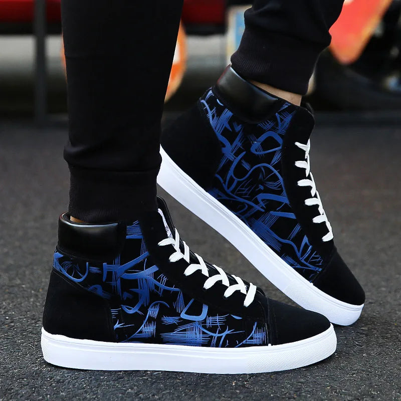 Hot9 High Top Sneakers Men Canvas Shoes Cool Street Shoes Young Male Sneakers Black Blue Red Mens Causal Shoes