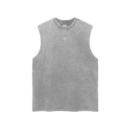 Streetwear Unisex Snow Washed Frayed Hem Tank Top