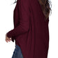 Womens Loose Blouse Long Sleeve V Neck Button down T Shirts Tie Front Knot Casual Tops Wine Red L