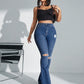 SHEIN SXY High Waist Ripped Flare Leg Jeans