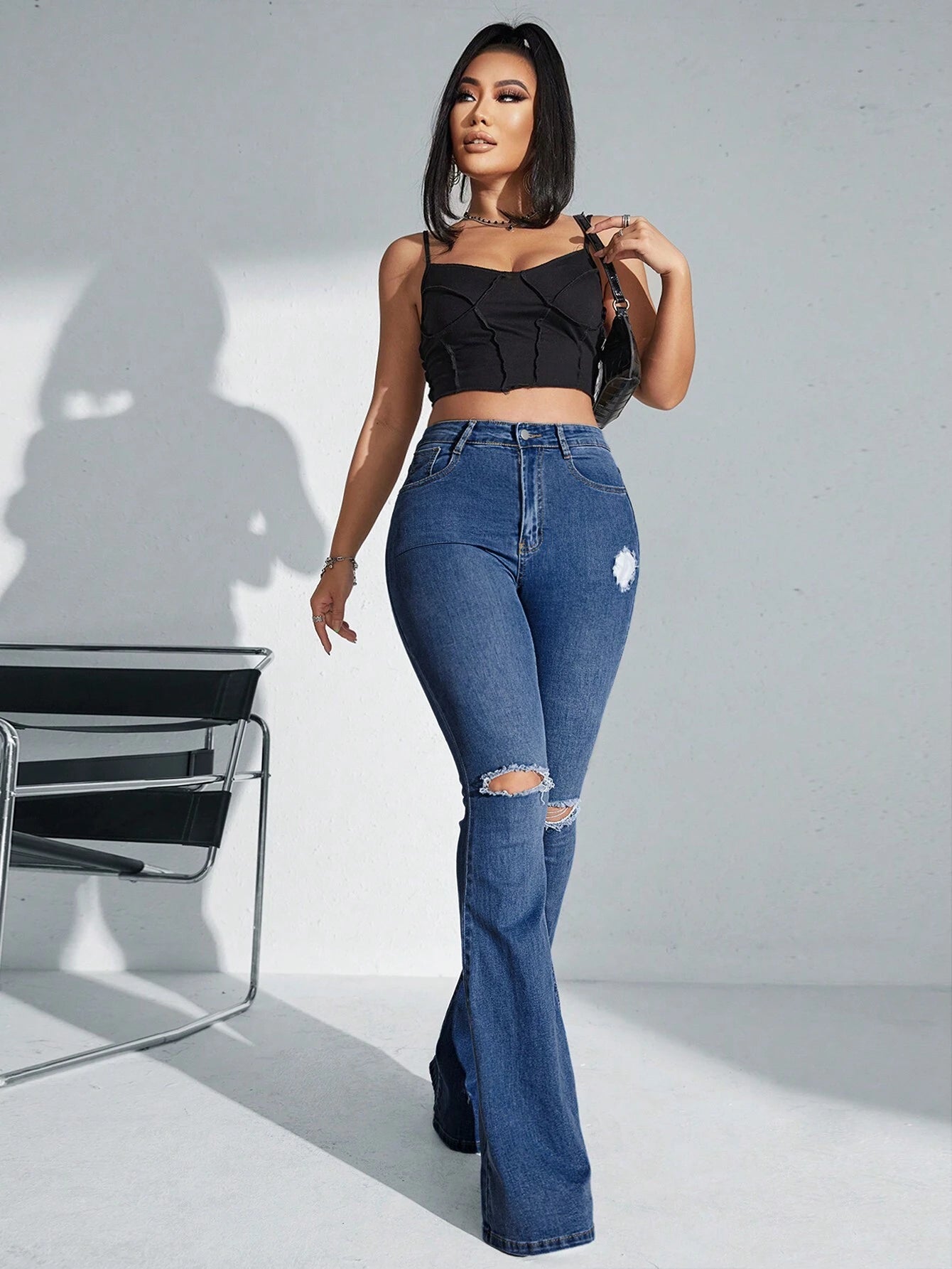 SHEIN SXY High Waist Ripped Flare Leg Jeans