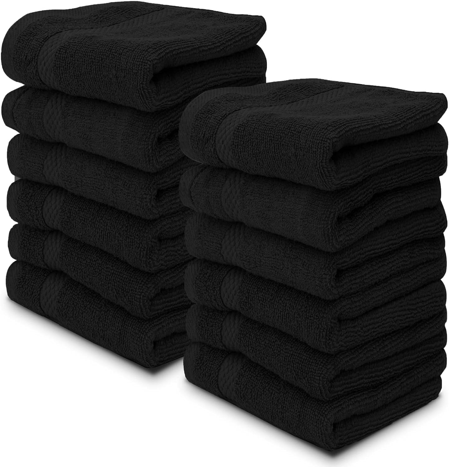 Luxury Cotton Washcloths Set 12 Pack - Hotel Quality Cleansing Face Towels Set, Black Small Bathroom Hand Towels | 12 Pack | Black