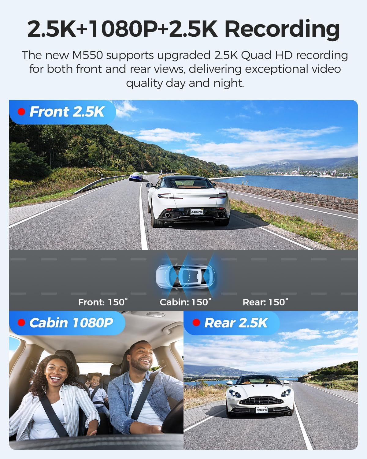 M550 3 Channel Dash Cam, 4K+2.5K Dual Dash Camera for Cars Built-In Wifi GPS, 1440P+1080P+1440P Front and Rear Inside, 64GB Card Included, 3.19" IPS Screen, WDR, IR Night Vision, Parking Mode