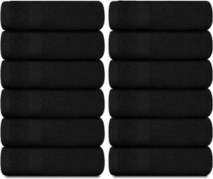 Luxury Cotton Washcloths Set 12 Pack - Hotel Quality Cleansing Face Towels Set, Black Small Bathroom Hand Towels | 12 Pack | Black