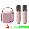 K12 Wireless Microphone Karaoke Machine Bluetooth Speaker KTV HIFI Stereo Sound RGB Colorful LED Lights for Outdoor Home Party - Pink 2 Mic