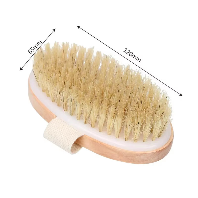 Wet Dry Skin Body Brush Natural Pig Bristles Dry Skin Exfoliating Body Massage Cleaning SPA Tool for Cellulite Lymphatic Drainag