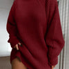 Women Turtleneck Oversized Knitted Dress Autumn Solid Long Sleeve Casual Elegant Mini Sweater Dress Winter Clothes - Wine Sweater Dress