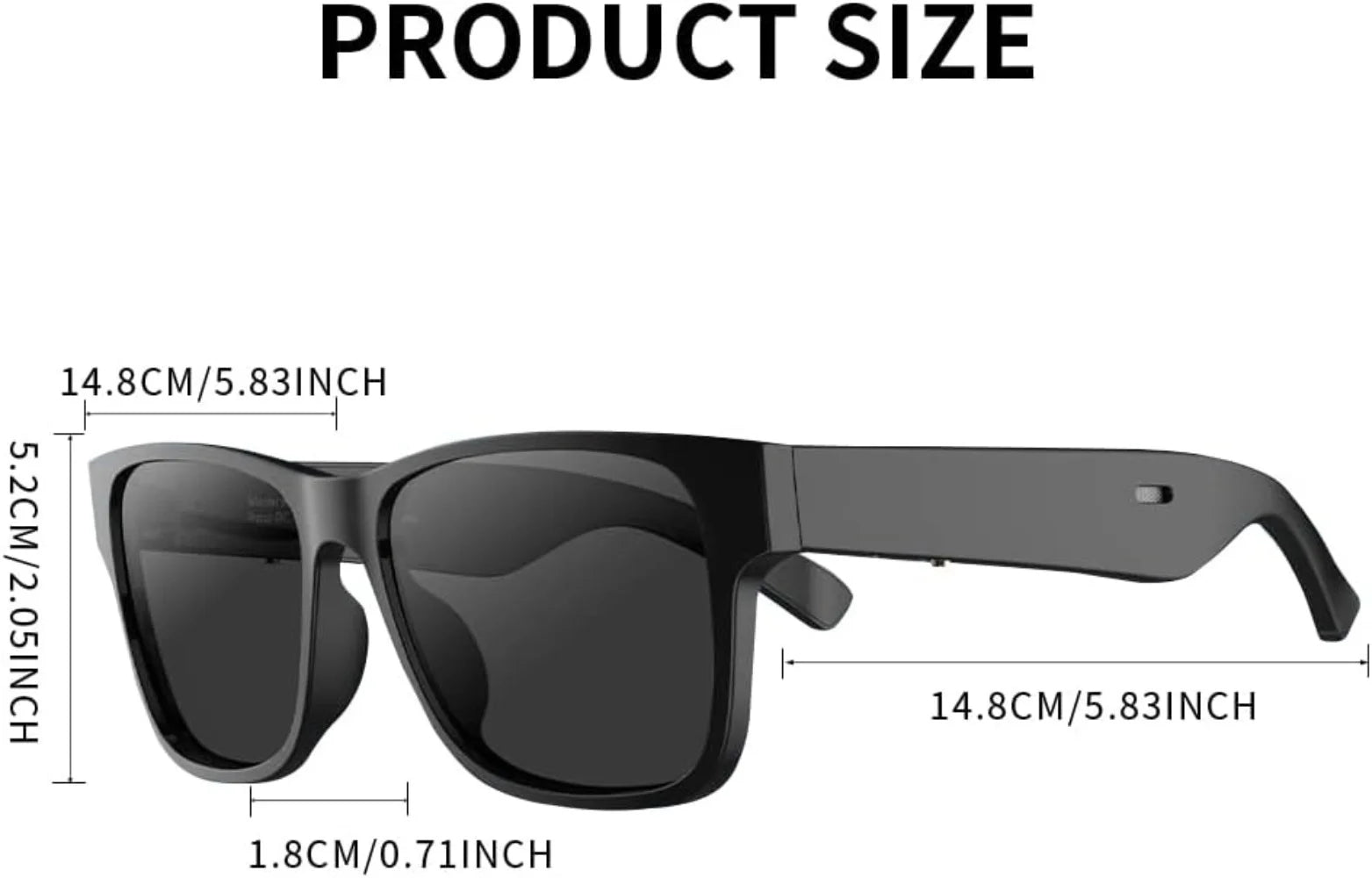 Smart Bluetooth Polarized Sunglasses with Speaker, UV Protection, Unisex, Black