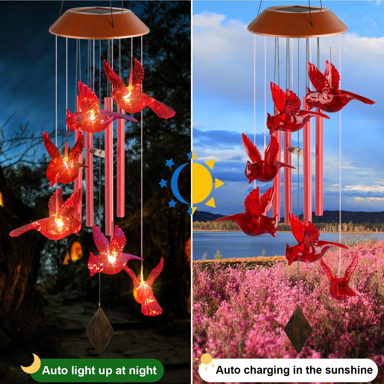 Gifts for Women Solar Cardinal Wind Chime Lights Cardinal Gifts for Mom/Grandma/Wife/Parents/Teachers/Friends Unique Birthday Gift Gardening Gift Outdoor Garden Decor for Cardinal Lover