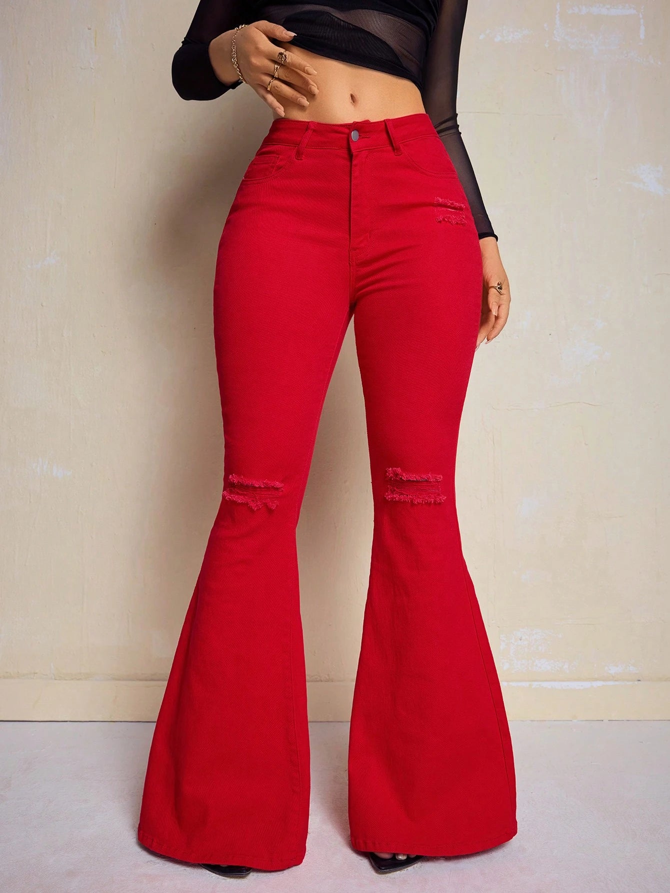 SHEIN SXY High Waist Ripped Flare Leg Jeans