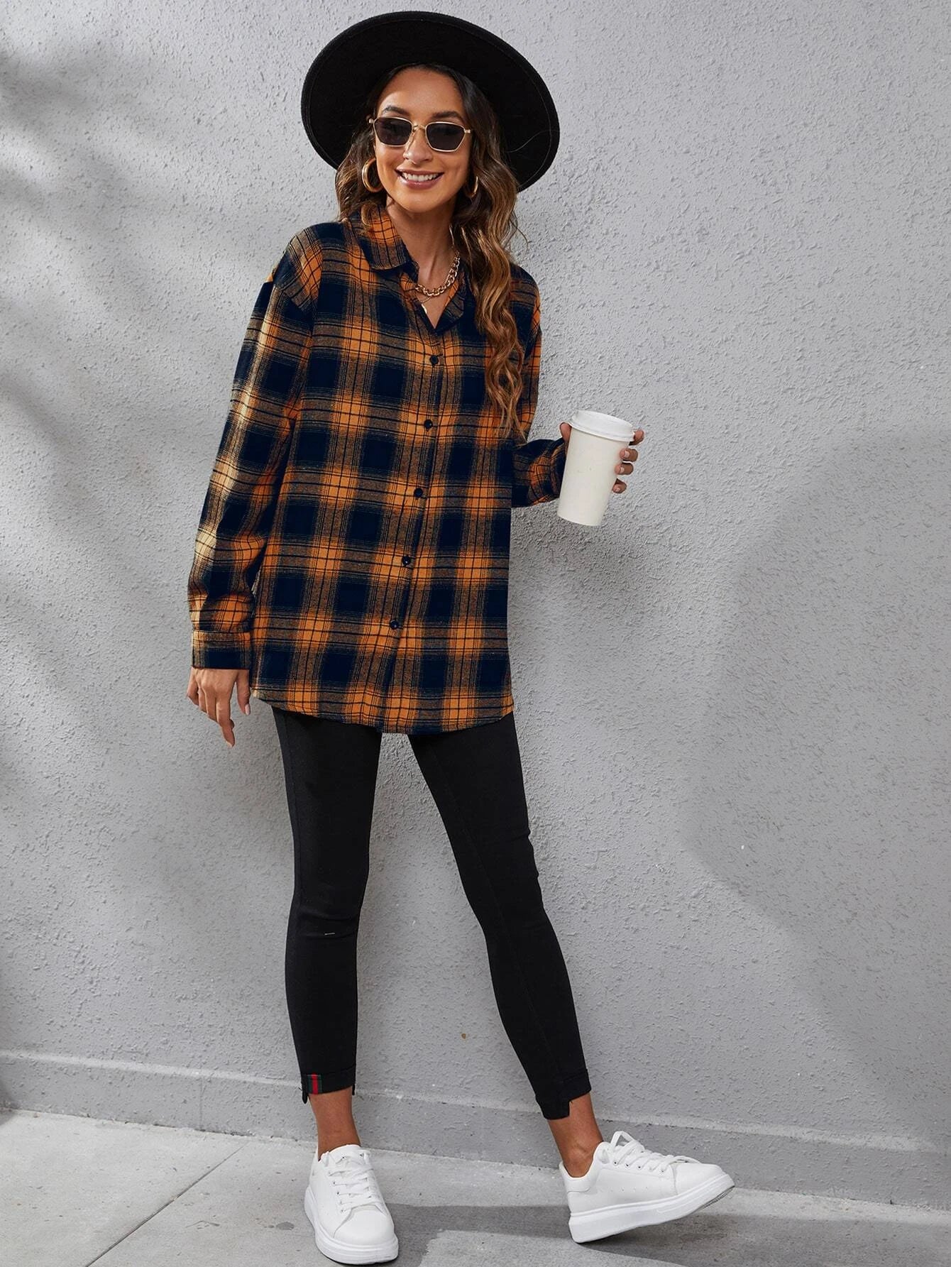 SHEIN LUNE Plaid Print Drop Shoulder Shirt