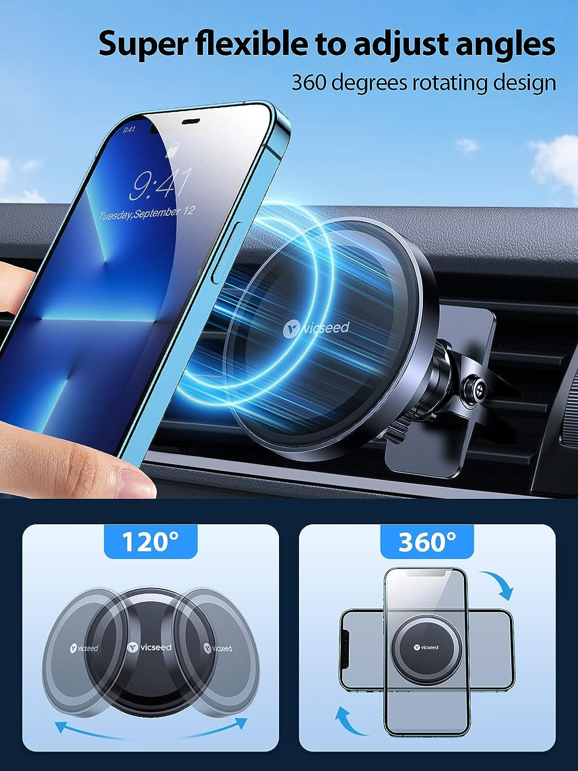 for Magsafe Car Mount [Upgraded Strongest Magnet Power] Magnetic Phone Holder for Car Vent 360 Adjustable Magnetic Car Phone Holder Mount for Iphone 16 Pro Max 15 14 13 12 plus Mini