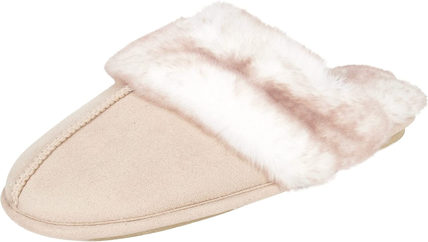 Women'S Comfy Faux Fur House Slipper Scuff Memory Foam Slip-On Anti-Skid Sole